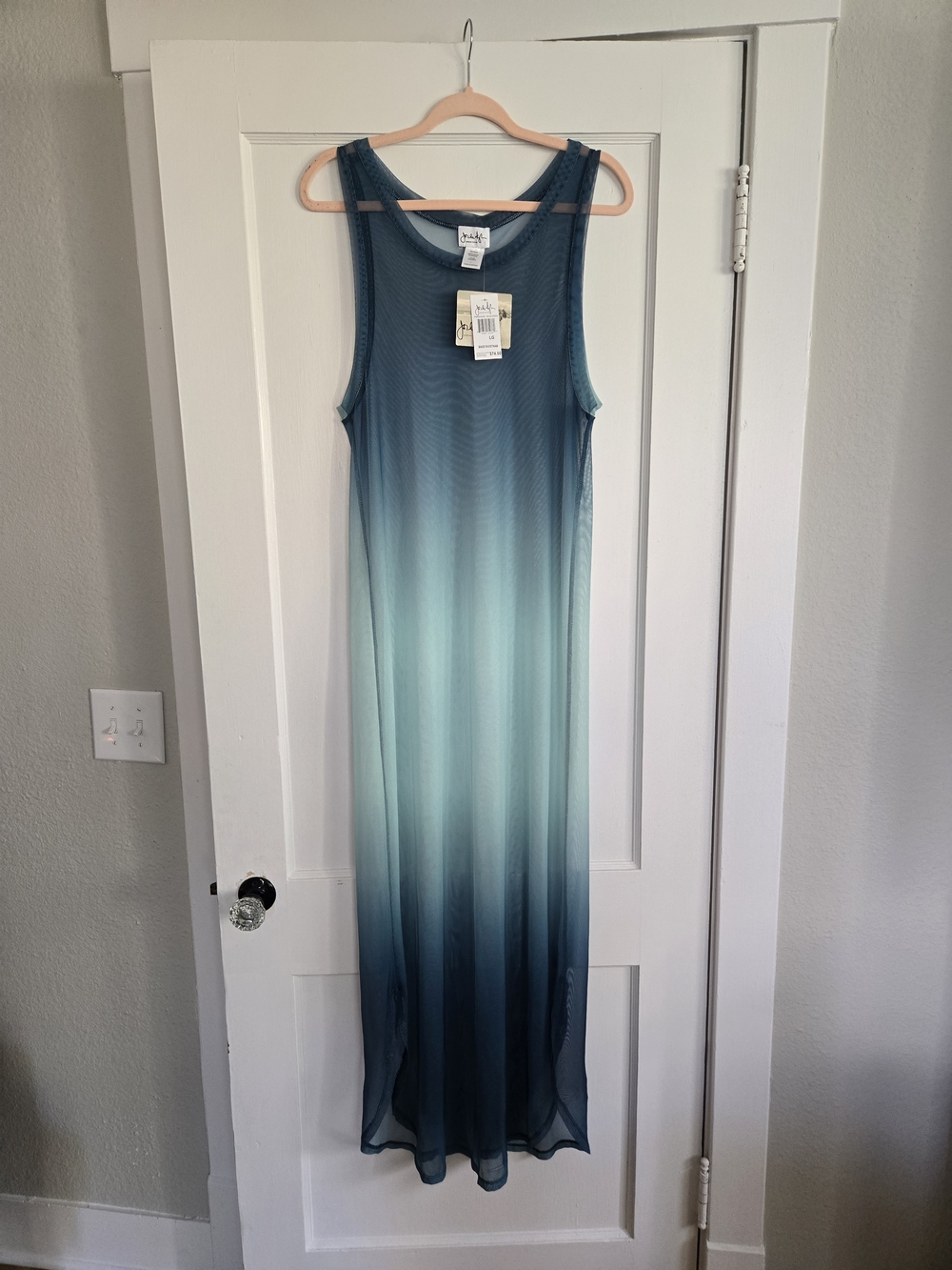 Jordan Taylor Sleeveless Sheer Beach Cover Up in Blue-Green Mesh